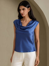 [Verde Petrolio Intenso] SilkSilky-IT Cap Sleeve Cowl Neck Magliette donna 001