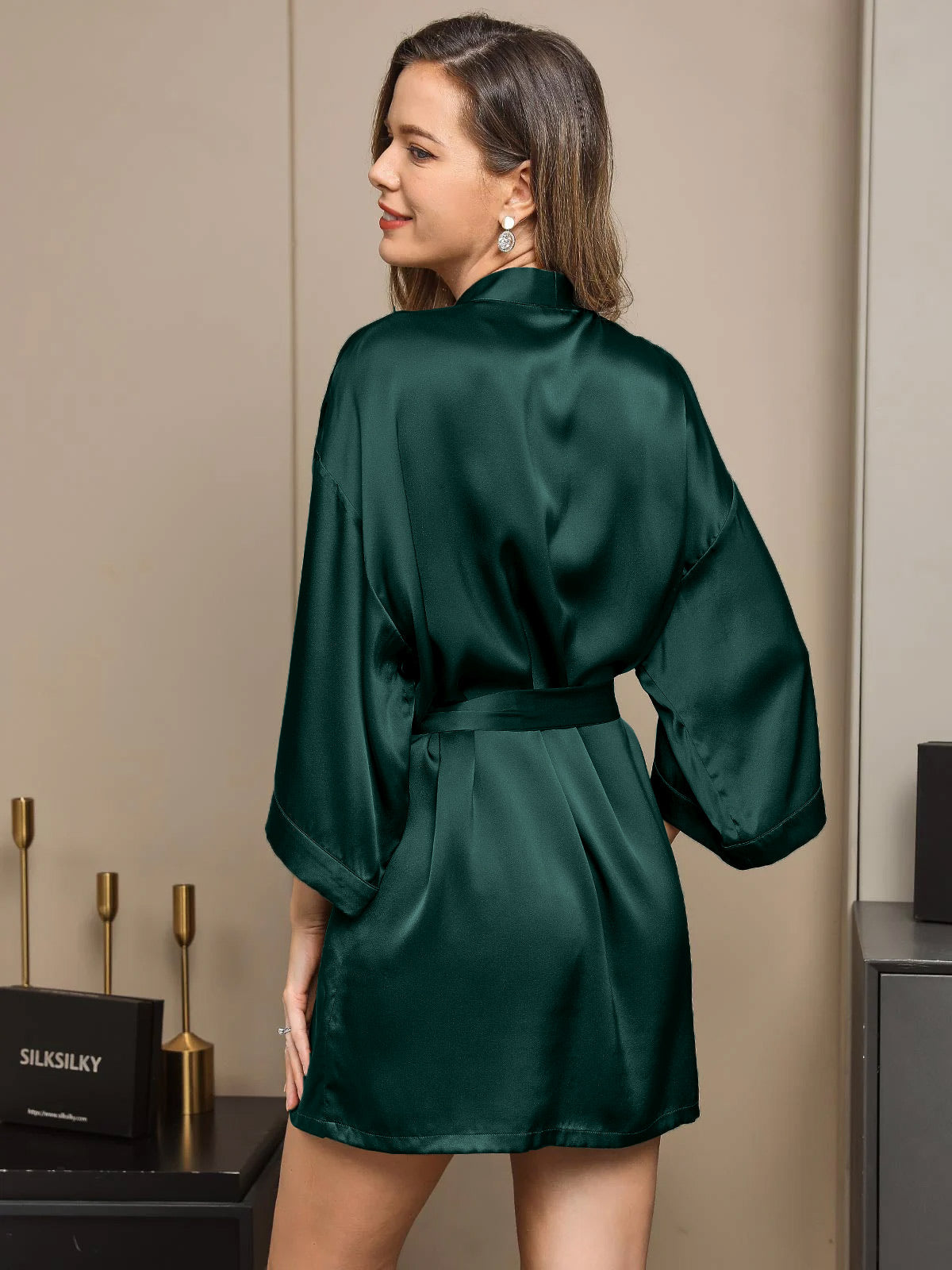 [Verde Scuro] SilkSilky-IT A metà Womens Robe 002