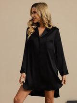 [Nero] SilkSilky-IT Long Sleeve Lapel Collar Camicia da notte 005