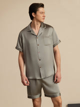 [Verde Grigiastro] SilkSilky-IT Short Sleeve Lapel Collar Pigiami da uomo 001