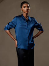 [Verde Acqua] SilkSilky-IT Long Sleeve Lapel Collar Camicie da donna 004