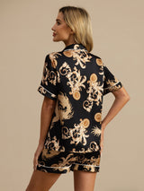 [Drago Nero] SilkSilky-IT Short Sleeve Lapel Collar Pigiami da donna 002
