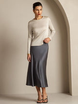 [Grigio] SilkSilky-IT Long Sleeve Crew Neck Magliette donna 014