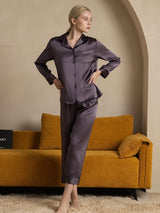 [Grigio Porpora] SilkSilky-IT Long Sleeve Lapel Collar Pigiami da donna 001