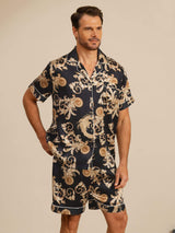 [Drago Nero] SilkSilky-IT Short Sleeve Lapel Collar Pigiami da uomo 001