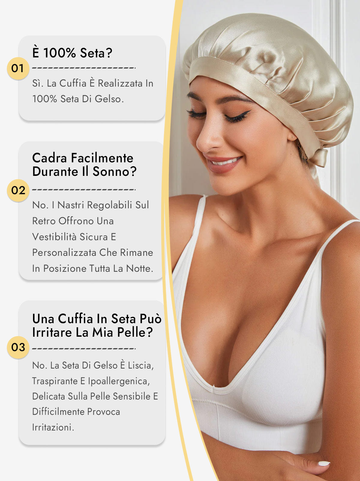 [Beige] SilkSilky-IT Cuffia di seta 005