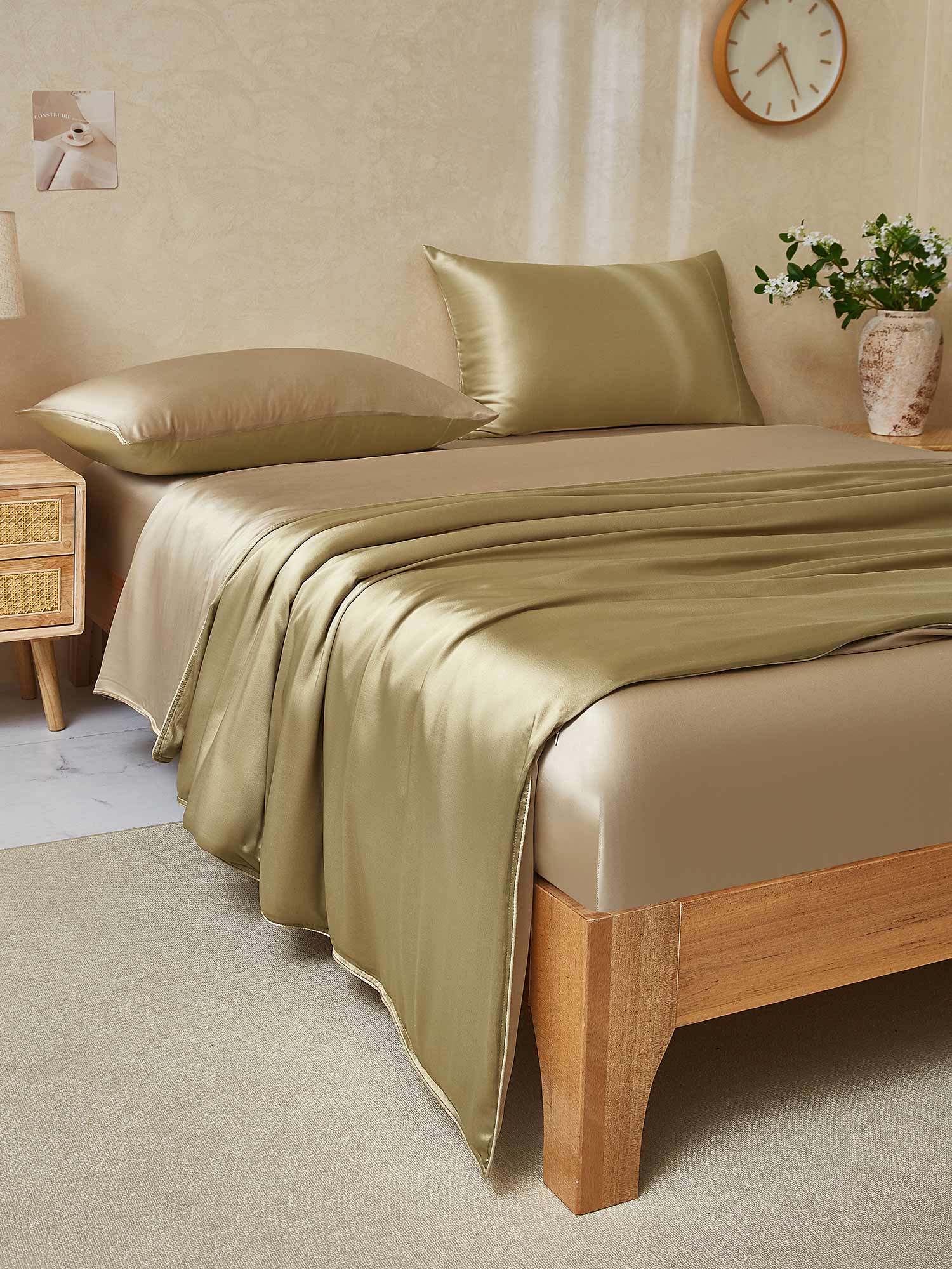 [Beige+Cachi] SilkSilky-IT 19Momme Seta pura Bedding Set 003,