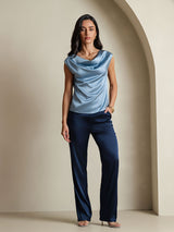 [Blu Grigiastro] SilkSilky-IT Cap Sleeve Cowl Neck Magliette donna 005