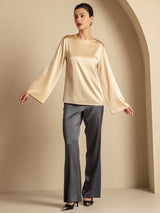[Champagne] SilkSilky-IT Long Sleeve Boat Neck Camicette 008