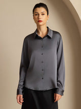 [Grigio Scuro] SilkSilky-IT Long Sleeve Lapel Collar Camicie da donna 003