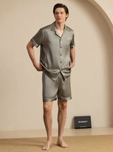 [Verde Grigiastro] SilkSilky-IT Short Sleeve Lapel Collar Pigiami da uomo 004