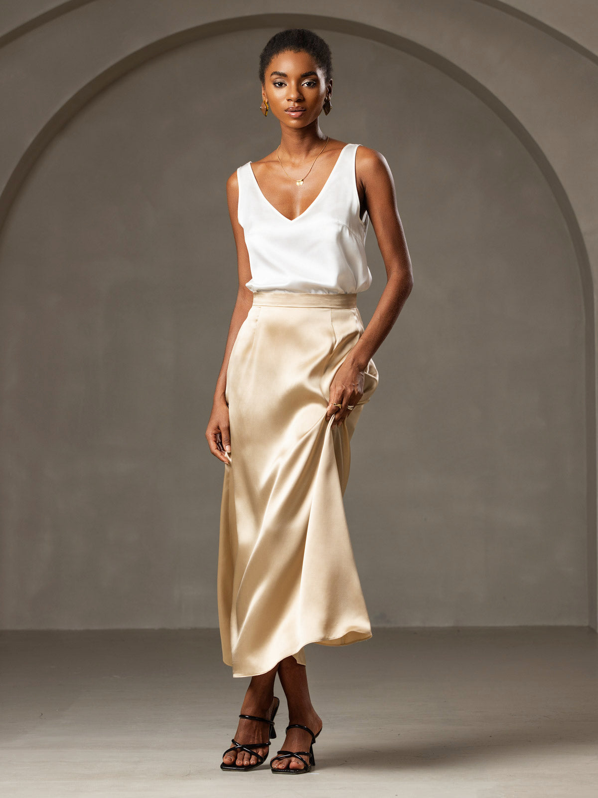 [Bianco] SilkSilky-IT 19Momme Seta Collo a V Cami 007