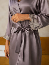 [Grigio Porpora] SilkSilky-IT 3/4 Sleeve Vestaglia da donna 004