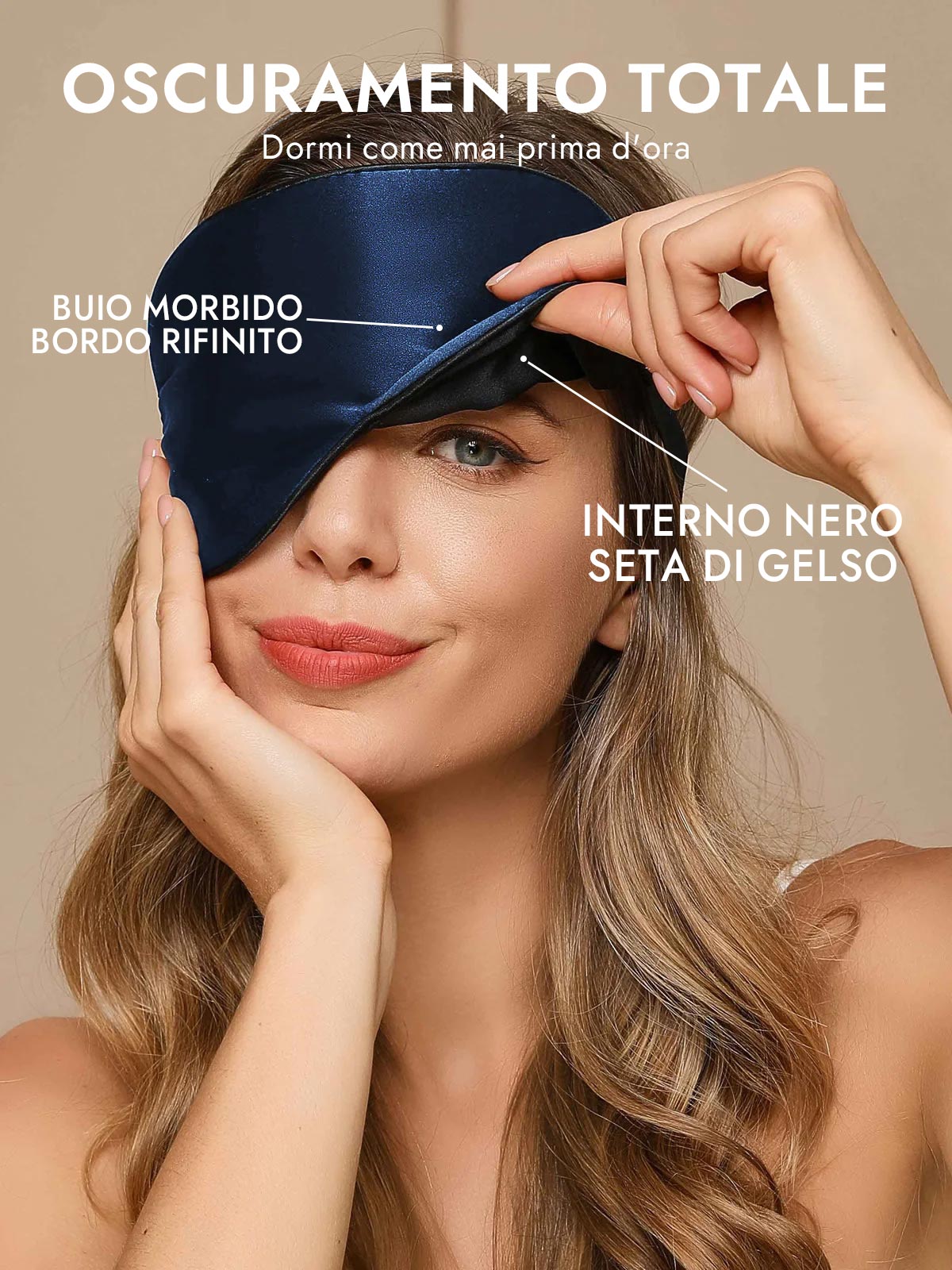 [Blu Scuro] SilkSilky-IT Mascherina da Notte 002