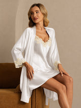 [Bianco] SilkSilky-IT 3/4 Sleeve V Neck Set camicia e vestaglia 004