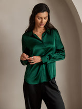 [Verde Scuro] SilkSilky-IT Long Sleeve Lapel Collar Camicie da donna 004