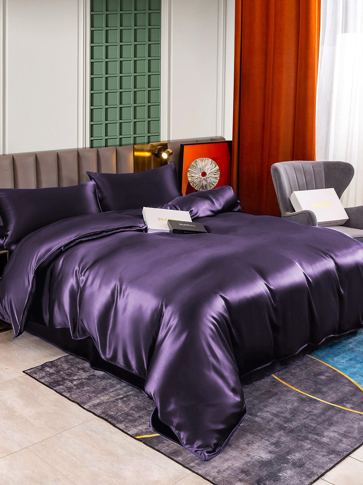 [Viola Scuro] SilkSilky-IT 22Momme Seta pura Bedding Set 003,
