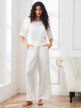 [Bianco] SilkSilky-IT Half Sleeve Round Neck Pigiami da donna 004