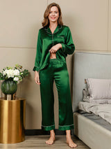 [Verde] SilkSilky-IT Long Sleeve Lapel Collar Pigiami da donna 005
