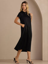 [Nero] SilkSilky-IT Short Sleeve Crew Neck Vestiti da donna 001