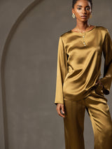 [Marrone] SilkSilky-IT Long Sleeve Boat Neck Camicette 005