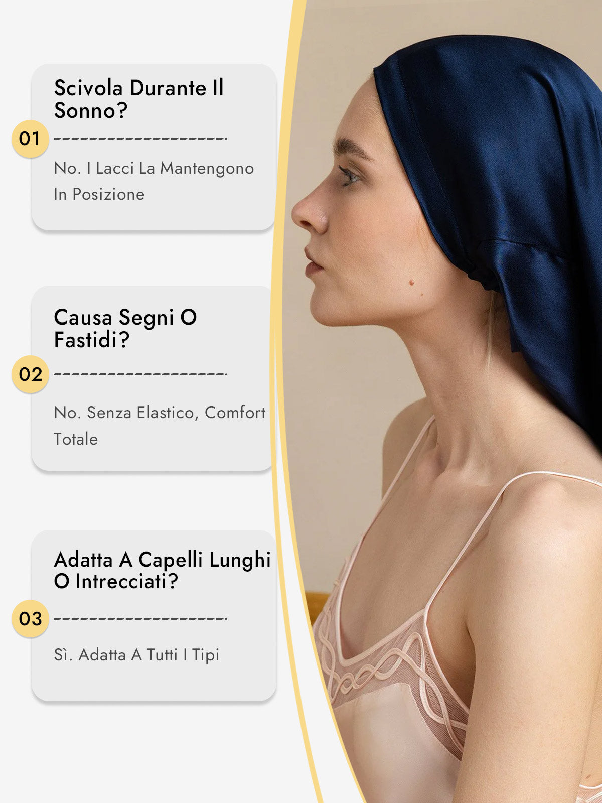 [Blu Scuro] SilkSilky-IT Cuffia di seta 008