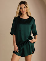 [Verde Scuro] SilkSilky-IT Short Sleeve Round Neck Pigiami da donna 005