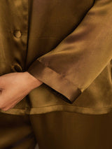 [Marrone] SilkSilky-IT Long Sleeve Lapel Collar Pigiami da donna 008