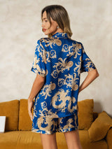 [Drago Navy] SilkSilky-IT Short Sleeve Lapel Collar Pigiami da donna 002