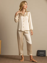 [Champagne] SilkSilky-IT Long Sleeve Lapel Collar Pigiami da donna 004