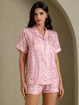 [Leopardo Rosa] SilkSilky-IT Short Sleeve Notch Collar Pigiami da donna 001