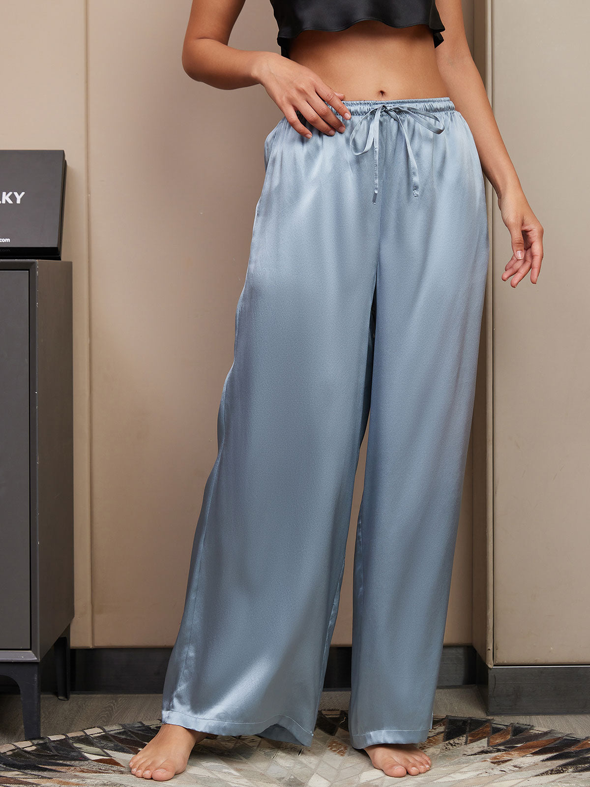[Blu Grigiastro] SilkSilky-IT Seta pura Womens Pants 003