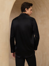 [Nero] SilkSilky-IT 19Momme Manica lunga Colletto con Revers Camicia da uomo 002