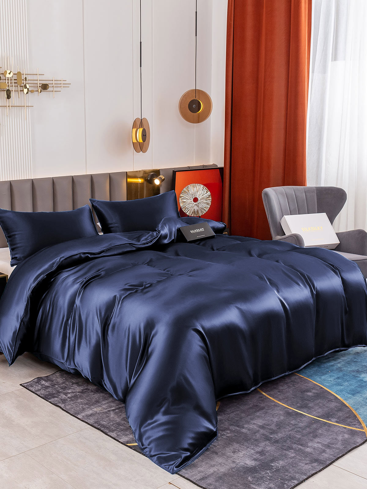 [Blu Scuro] SilkSilky-IT 19Momme Seta pura Bedding Set 001