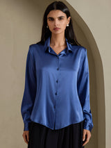 [Verde Petrolio Intenso] SilkSilky-IT Long Sleeve Lapel Collar Camicie da donna 003
