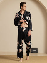 [Nero] SilkSilky-IT Long Sleeve Lapel Collar Pigiami da uomo 008