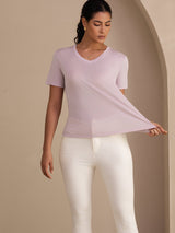 [Lavanda] SilkSilky-IT Short Sleeve V Neck Magliette donna 005
