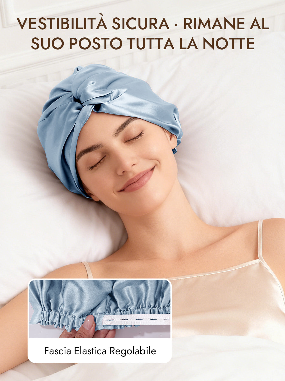 [Blu Acciaio] SilkSilky-IT 22Momme Seta pura Sleep Cap 004