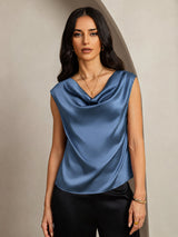 [Verde Petrolio Intenso] SilkSilky-IT Cap Sleeve Cowl Neck Magliette donna 005