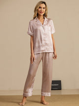 [Rosa Cuore Geo] SilkSilky-IT Short Sleeve Lapel Collar Pigiami da donna 007