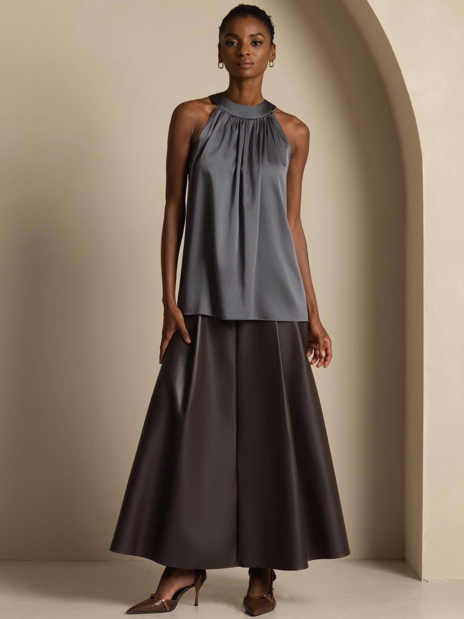 [Grigio Scuro] SilkSilky-IT 19Momme Seta Senza maniche Womens T-Shirt 005