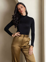[Nero] SilkSilky-IT Manica lunga Dolcevita Magliette donna 001