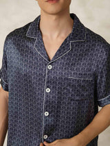 [Ginkgo Blu Navy] SilkSilky-IT Maniche Corte Collo a Taglio Pigiami da uomo 007