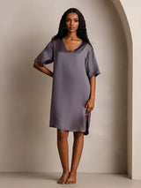 [Grigio Porpora] SilkSilky-IT Half Sleeve V Neck Camicia da notte 008