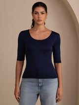[Blu Scuro] SilkSilky-IT Half Sleeve Magliette donna 001