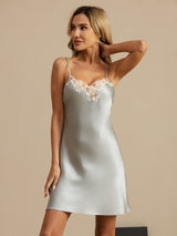 [Azzurro] SilkSilky-IT Sleeveless V Neck Camicia da notte 004