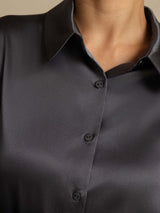 [Grigio Scuro] SilkSilky-IT Long Sleeve Lapel Collar Camicie da donna 006