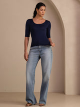 [Blu Scuro] SilkSilky-IT Half Sleeve Magliette donna 006