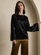 [Nero] SilkSilky-IT Long Sleeve Boat Neck Camicette 001