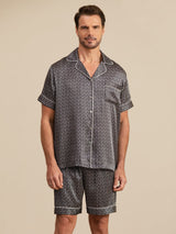 [Ginkgo Nero] SilkSilky-IT Maniche Corte Collo a Taglio Pigiami da uomo 005